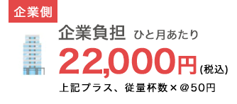 企業側:企業負担 ひと月あたり22,000円(税込) プラス重量杯数×@50円